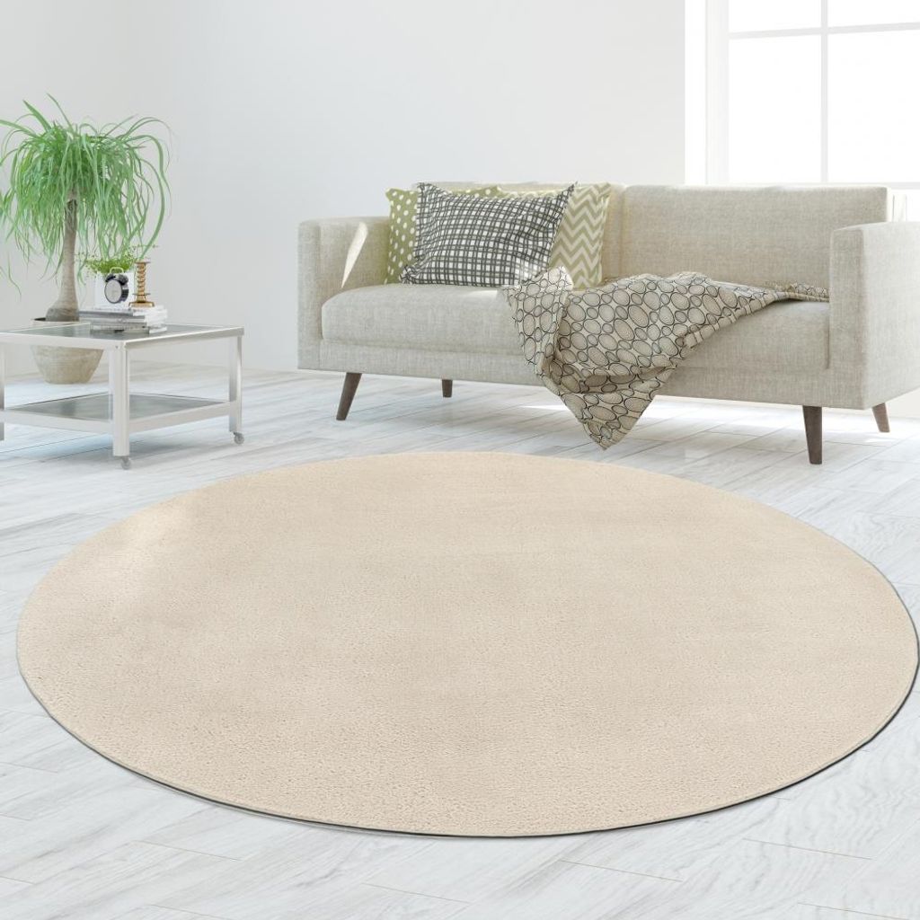 Weicher Creme Teppich pflegeleicht und waschbar für modernes Wohnen Größe - 160 cm Rund