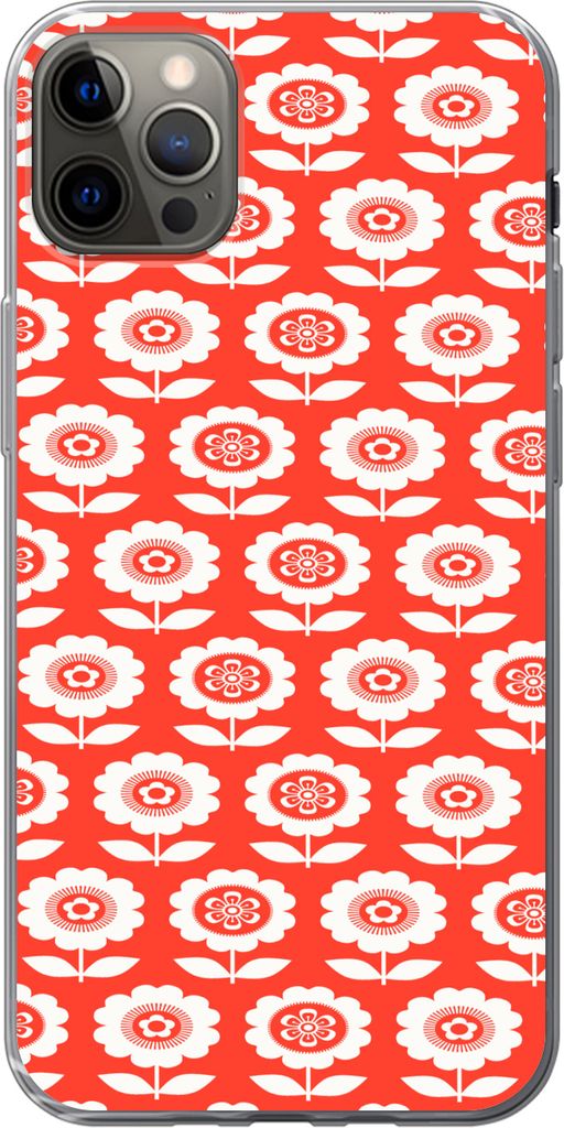 MuchoWow Handyhülle Schutzhülle Hülle für Telefoonhoesje iPhone 12 Pro Max Blumen - Muster - Rot Silikon Softcase Handy Hülle - Hartschale