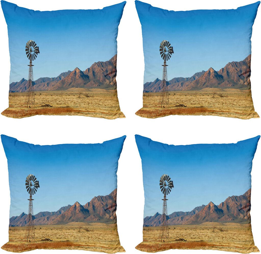 ABAKUHAUS Windmühle Kissenbezug Set (4 Stück), Flinders Ranges Arid, Moderner Doppelseitiger Digitaldruck, 45 cm x 45 cm, Erde Gelb Hellblau