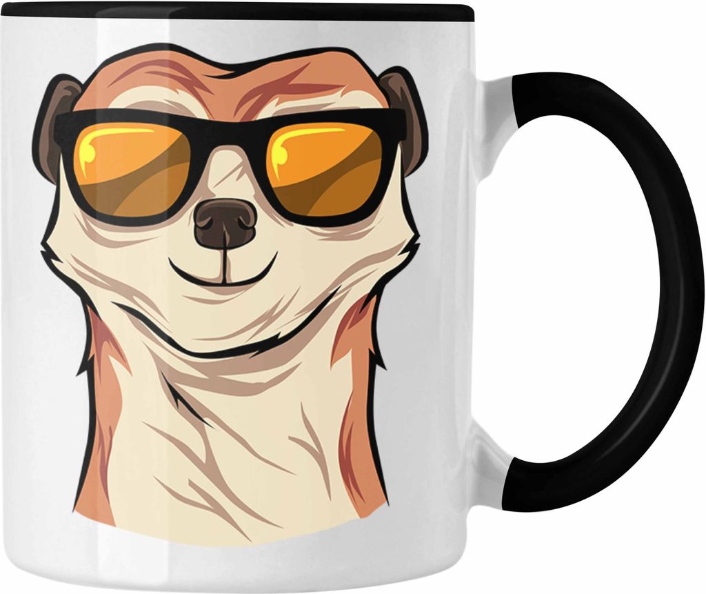 Trendation - Lustige Erdmännchen Sonnenbrille Tasse Geschenk für Tierliebhaber (Schwarz)