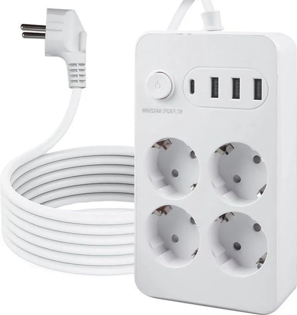 Bloc multiprise 4 prises avec port USB C et cordon tressé 2 mètres