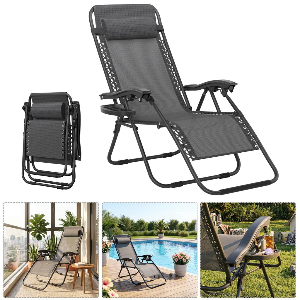 UISEBRT Gris foncé Chaise longue pliante, chaise de plage, Image du produit 
