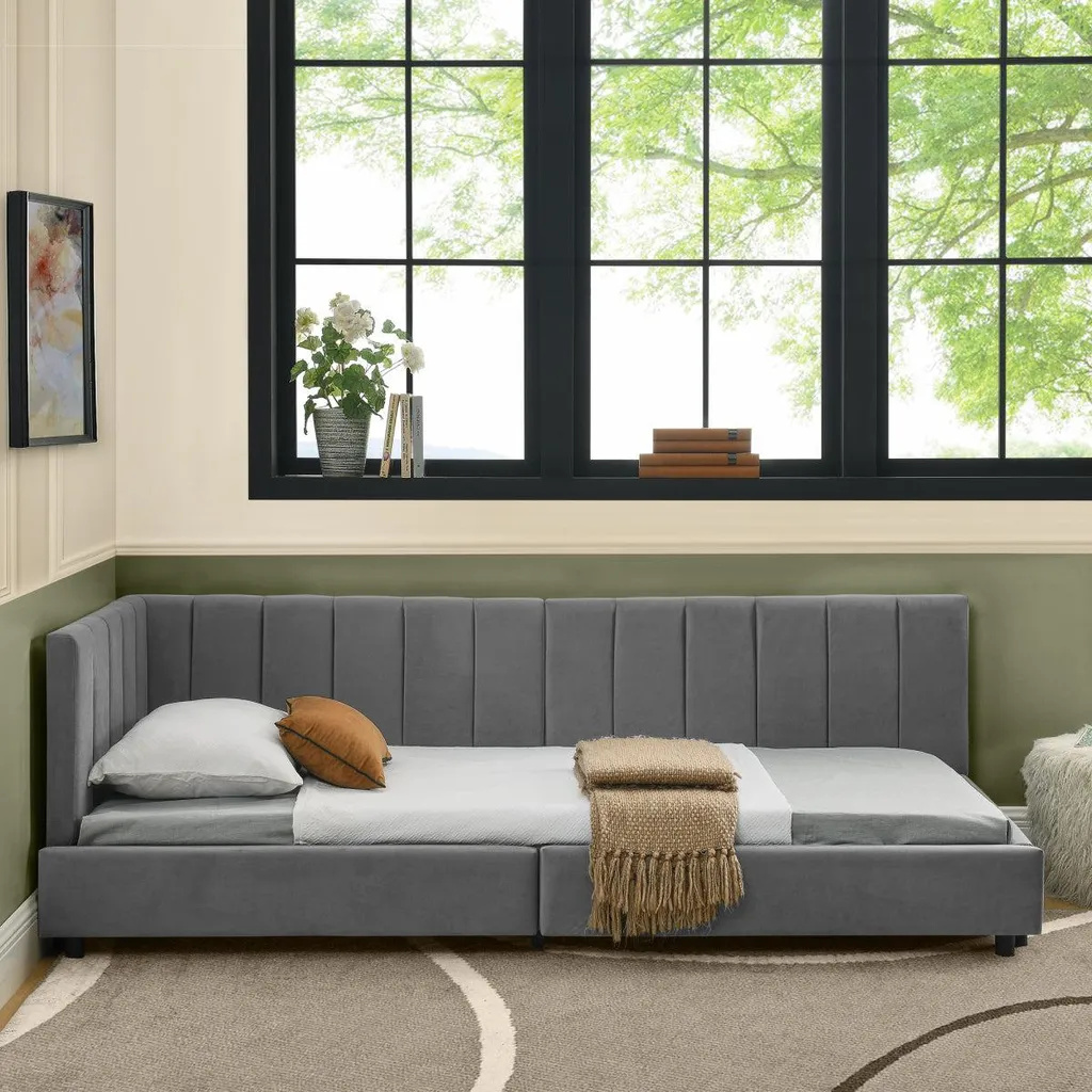 Lit simple robuste 90x200 cm en velours gris pour un sommeil sans bruit