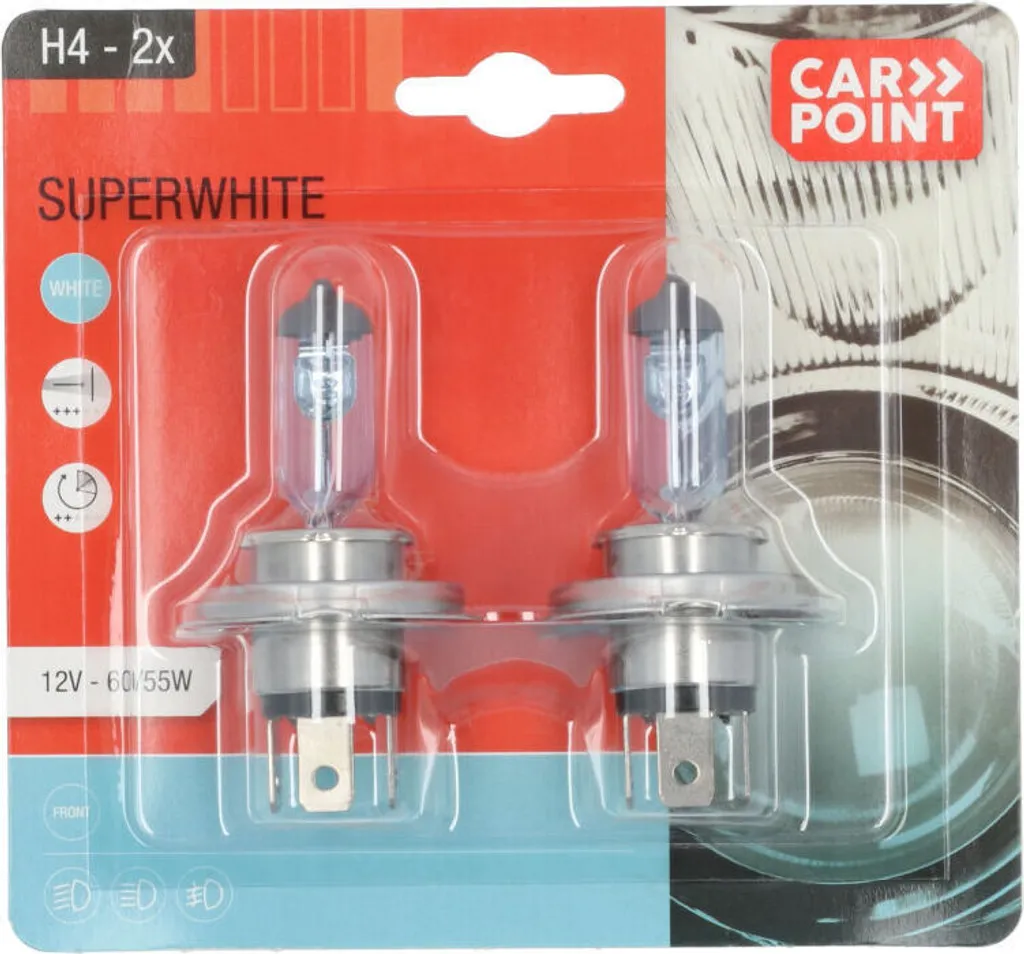 Lampadine H4 Carpoint Superwhite 12V 60/55W | Kit 2 Pezzi Luce Bianca