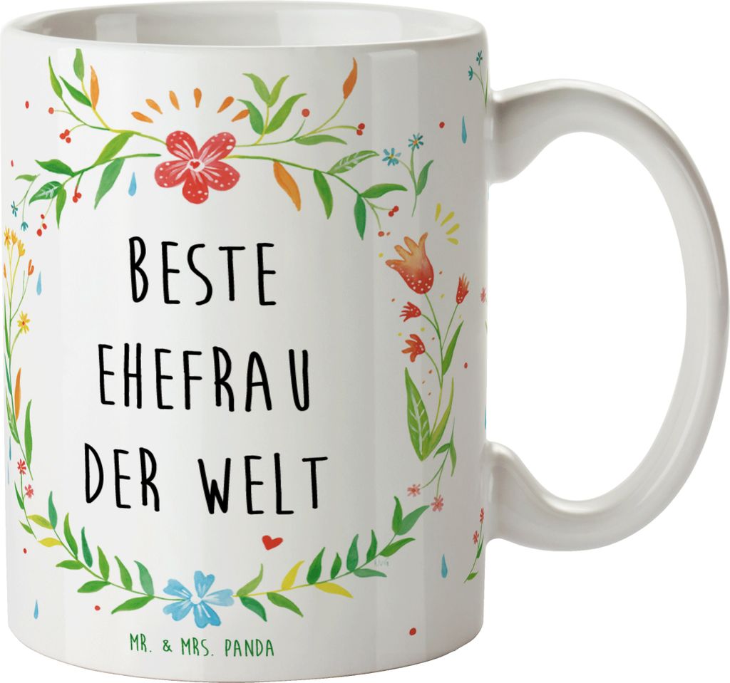 Mr. & Mrs. Panda Kaffeetasse Ehefrau - Geschenk, Teetasse, Ehe, Teebecher, Kaffeebecher, Traumfrau, Beste, bedruckt, Kleinigkeit, Partnerin, Tasse