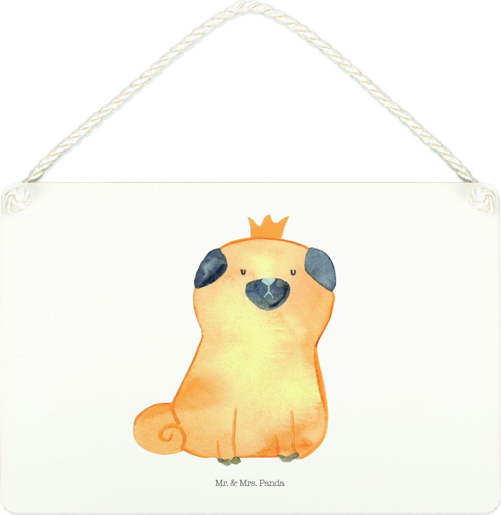 Mr. & Mrs. Panda Schild Mops Krone DIN A4 - Weiß - Geschenk, Königlich, Hund, Türschild, holzbild, Holzschild, König, Dekoschild, Sprüche, All...