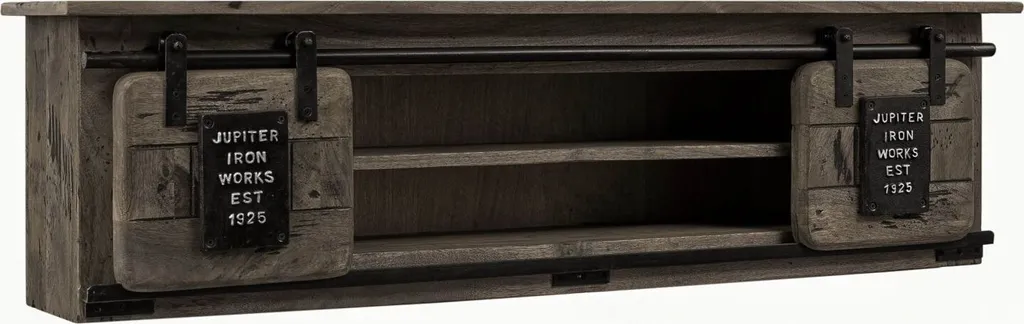 Étagère murale en bois massif de manguier 130 cm gris style industriel