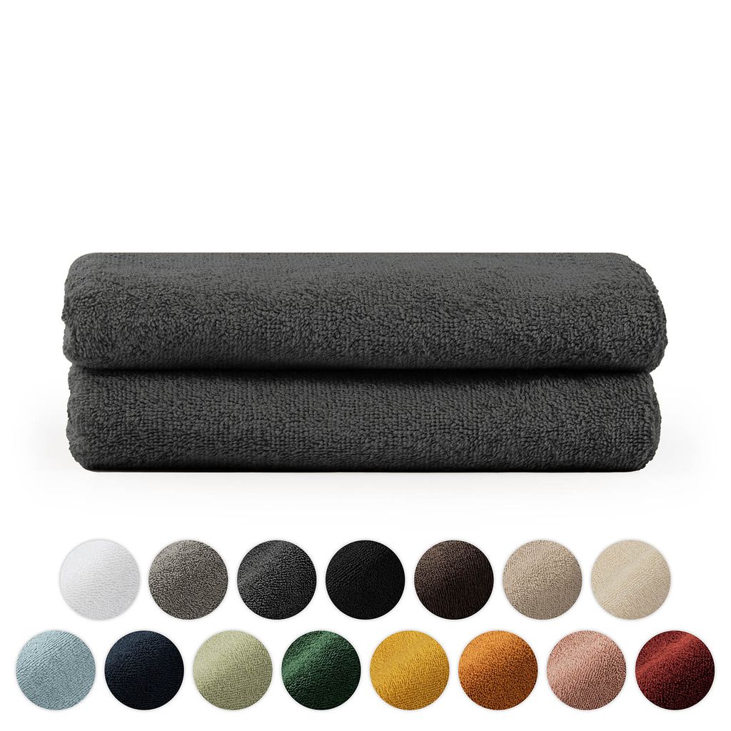 Blumtal Premium Frottier Handtücher Set mit Aufhängschlaufen - Baumwolle , weich, saugstark - 2X Handtuch (50x100 cm), Anthrazit