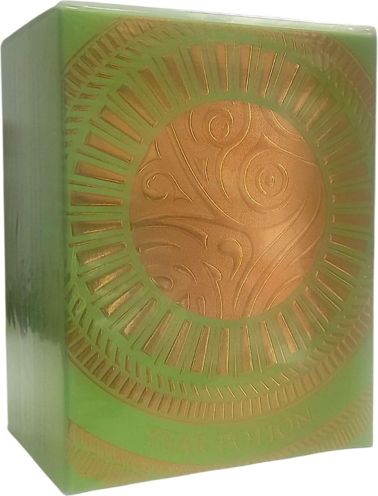 A product shot of a green and gold box.