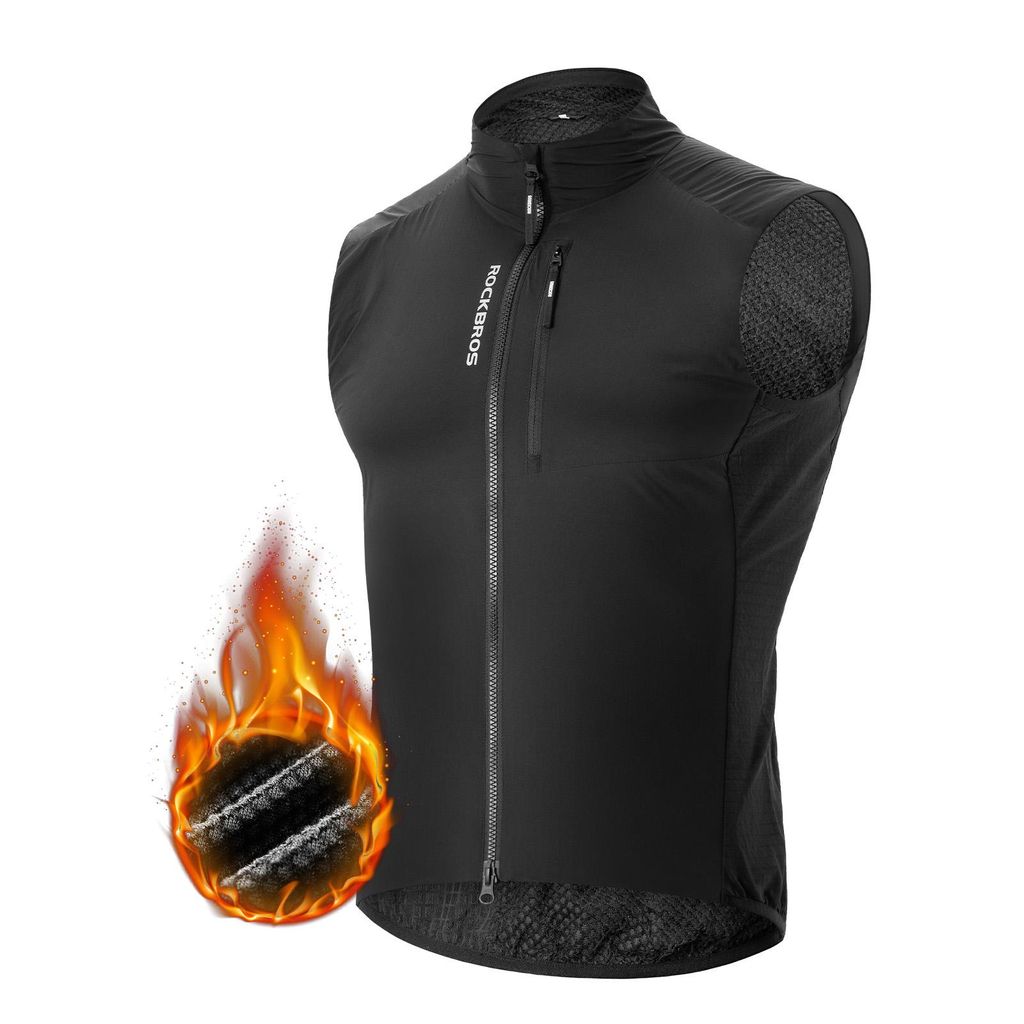 ROCKBROS Fahrradweste Warm Ärmellose Jacke Winddicht Fleeceweste Sportweste für Radfahren, Laufen, Wandern Euro Größe L