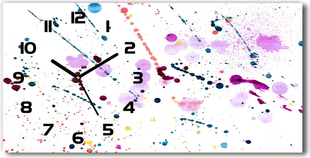 Wanduhr aus Glas – 60x30 cm - Glasbild - Glasuhr - Gehärtetes Glas - schwarze-zeiger - abstrakte Flecken
