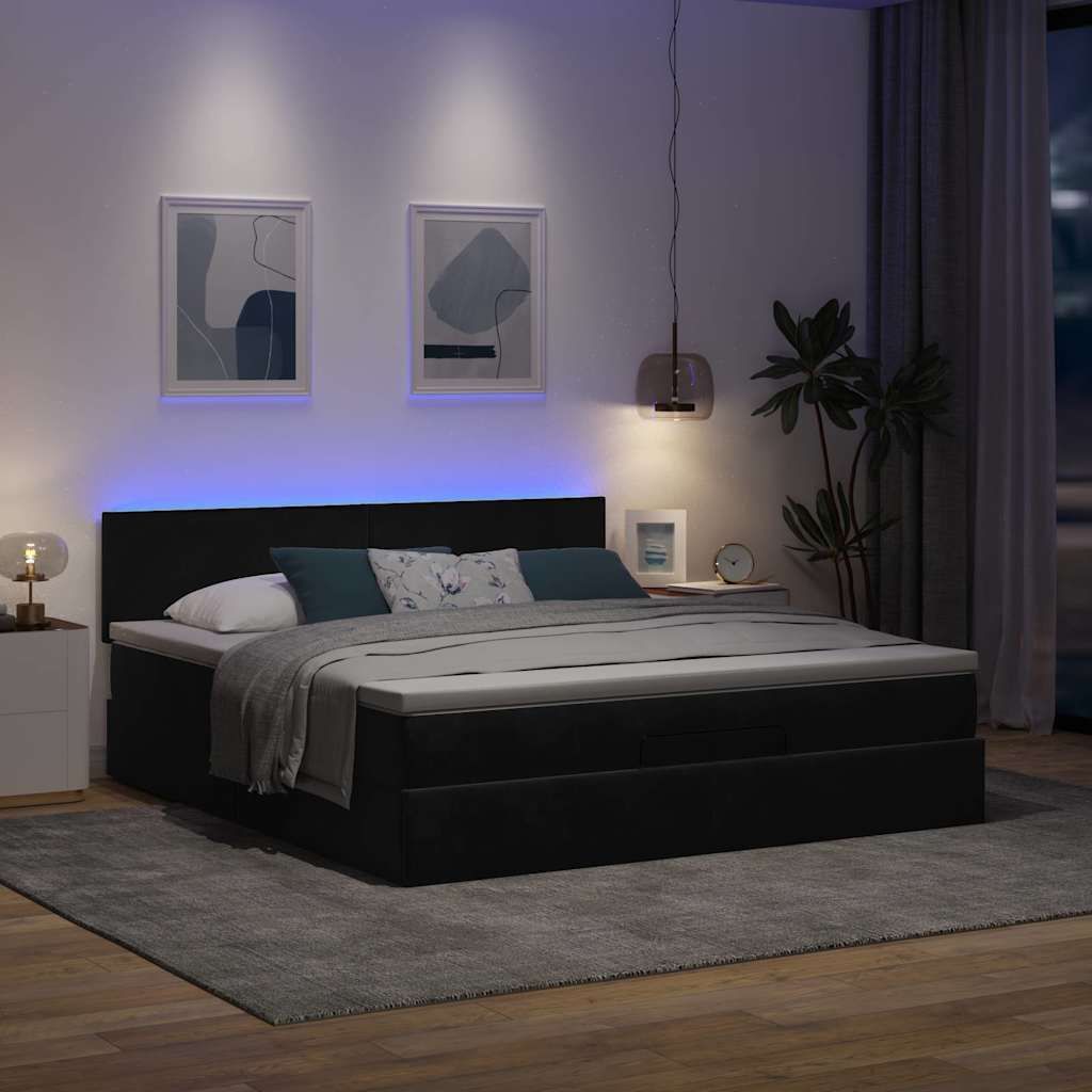 "2026 Promotion" Ottoman-Bett Schlafzimmer - mit Matratze - & LED -s - Schwarz - 180x200 cm - Samt - Polsterbett CC17155