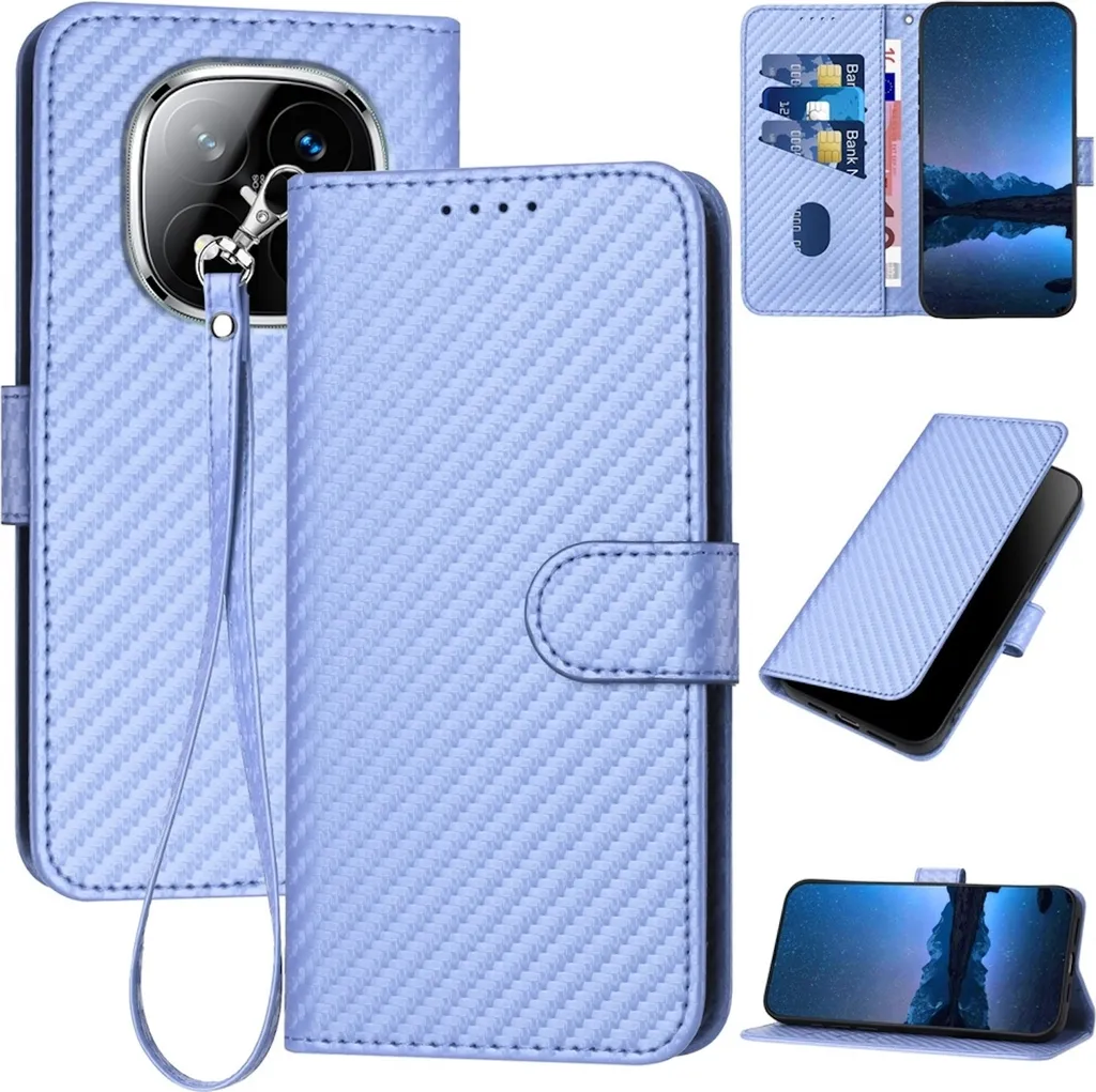 Custodia Xiaomi Redmi Note 14 Pro Plus 5G Azzurra in Pelle e Carbonio