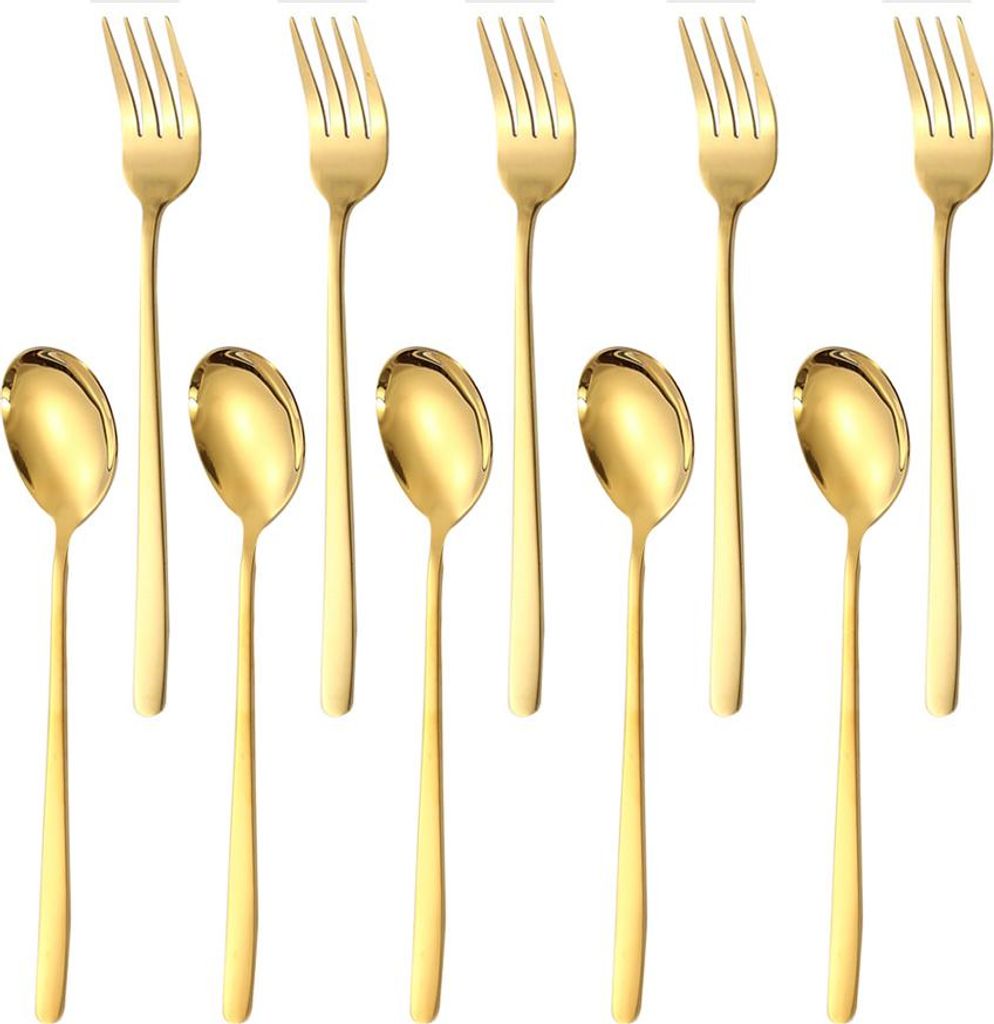Set aus 10 Teelöffeln, Espressolöffeln und Dessertgabeln aus Edelstahl