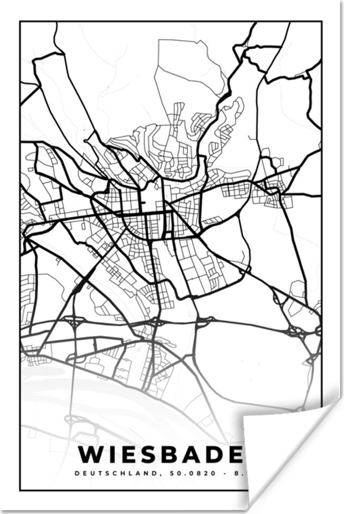 MuchoWow Poster Stadtplan - Karte - Wiesbaden 40x60 cm - Plakate für die Wand - Poster Babyzimmer