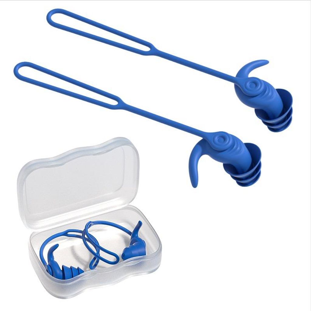INF Wasserdichte Schwimm-Ohrstöpsel mit Band - Anti-Verlust Design, 2 Stück Blau