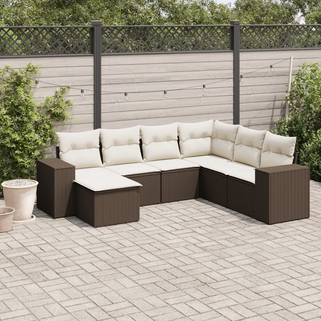 Maison Exclusive - 7-tlg. Garten-Sofagarnitur mit Kissen Braun Poly Rattan