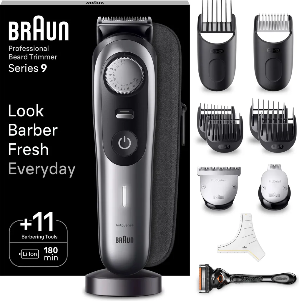Tondeuse barbe Braun Series 9 BT9440 avec outils barbier et 180 min