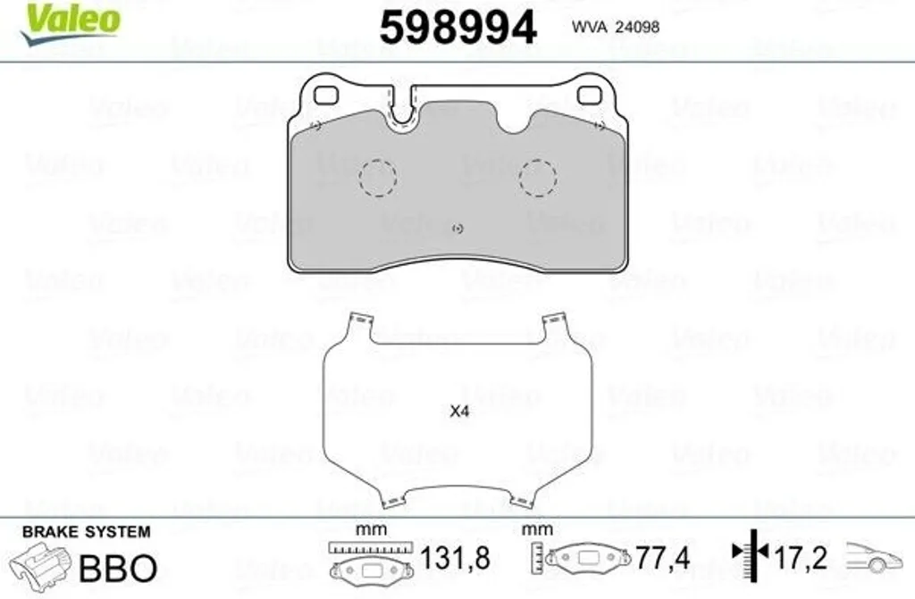 Plaquettes Valeo 598994 haute performance 7L6698151E pour Touareg et TT