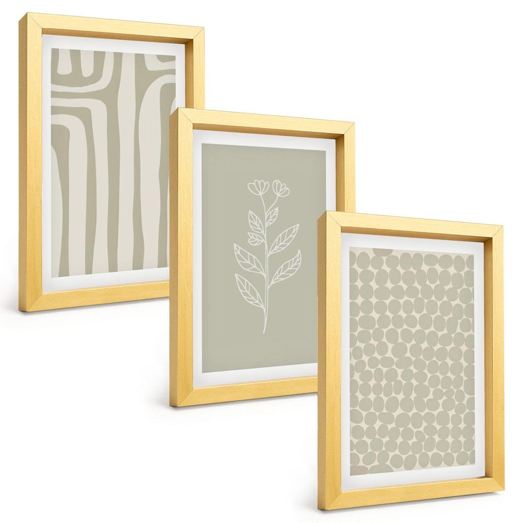 Bilder Set 3-teilig im Goldrahmen Rahmen – Wandbilder 3 Stück – gerahmte Poster für Wohnzimmer, Schlafzimmer und Flur – 20x30 cm – Geomet...