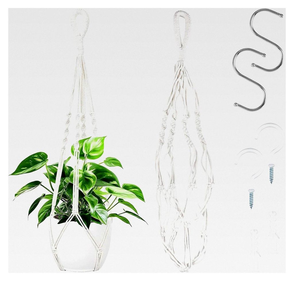 2 Stück Blumenampel Makramee, Hängende Blumenampel für Innen, 60 cm Pflanzenaufhänger mit Metallhaken, Baumwollseil Hängeampel für Innen und ...