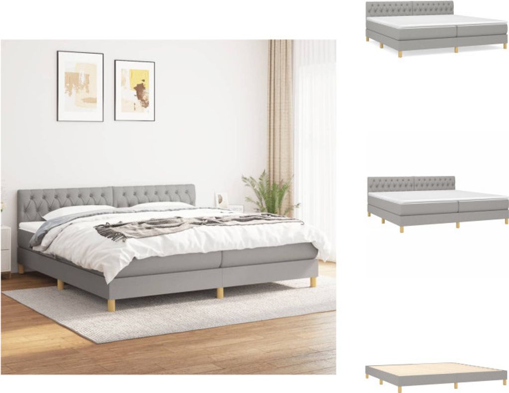 vidaXL Boxspringbett mit Matratze Hellgrau 200x200 cm Stoff - Betten & Bettgestelle