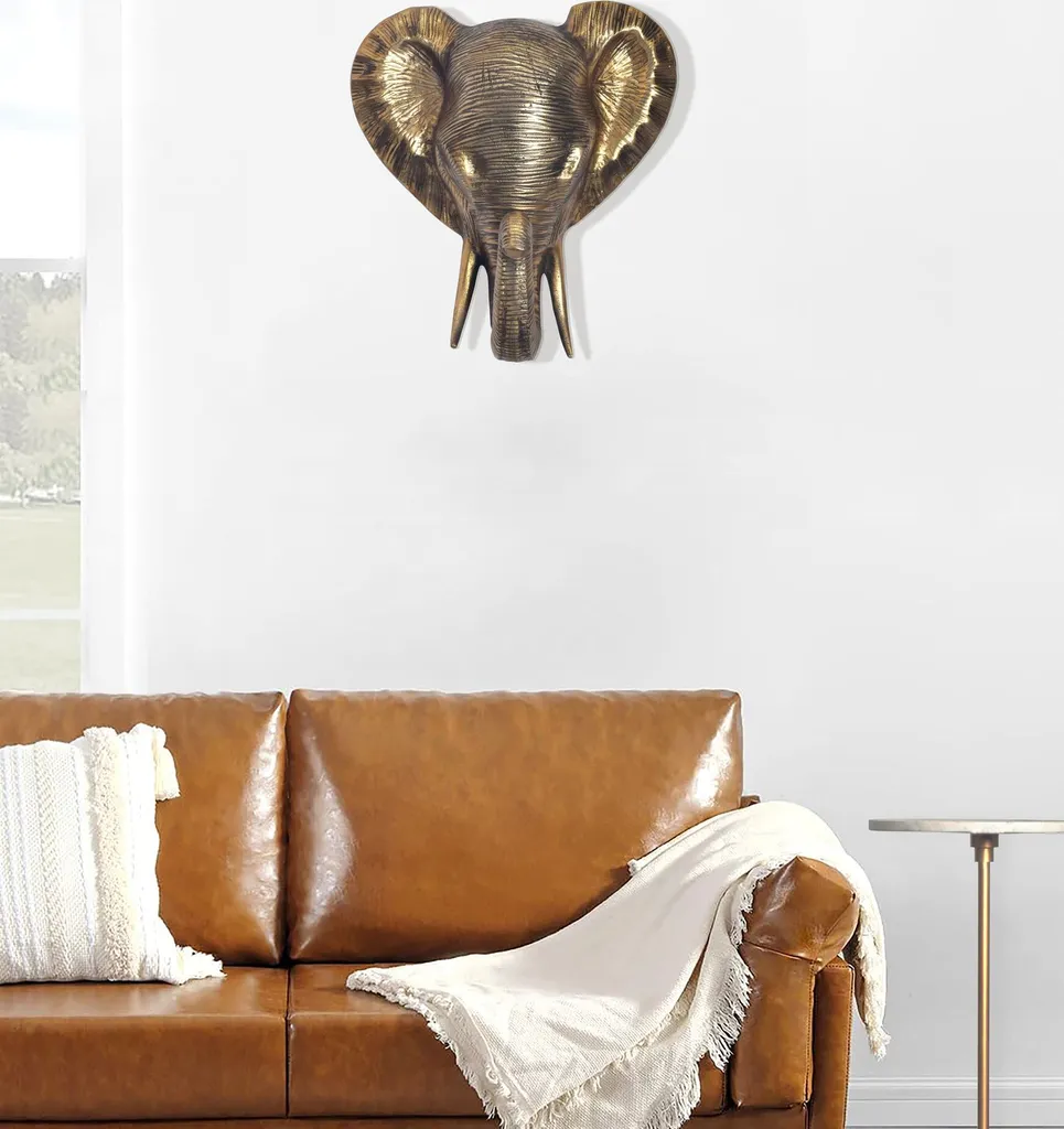 Décoration Murale Éléphant Or pour Habiller un Mur de Salon Moderne