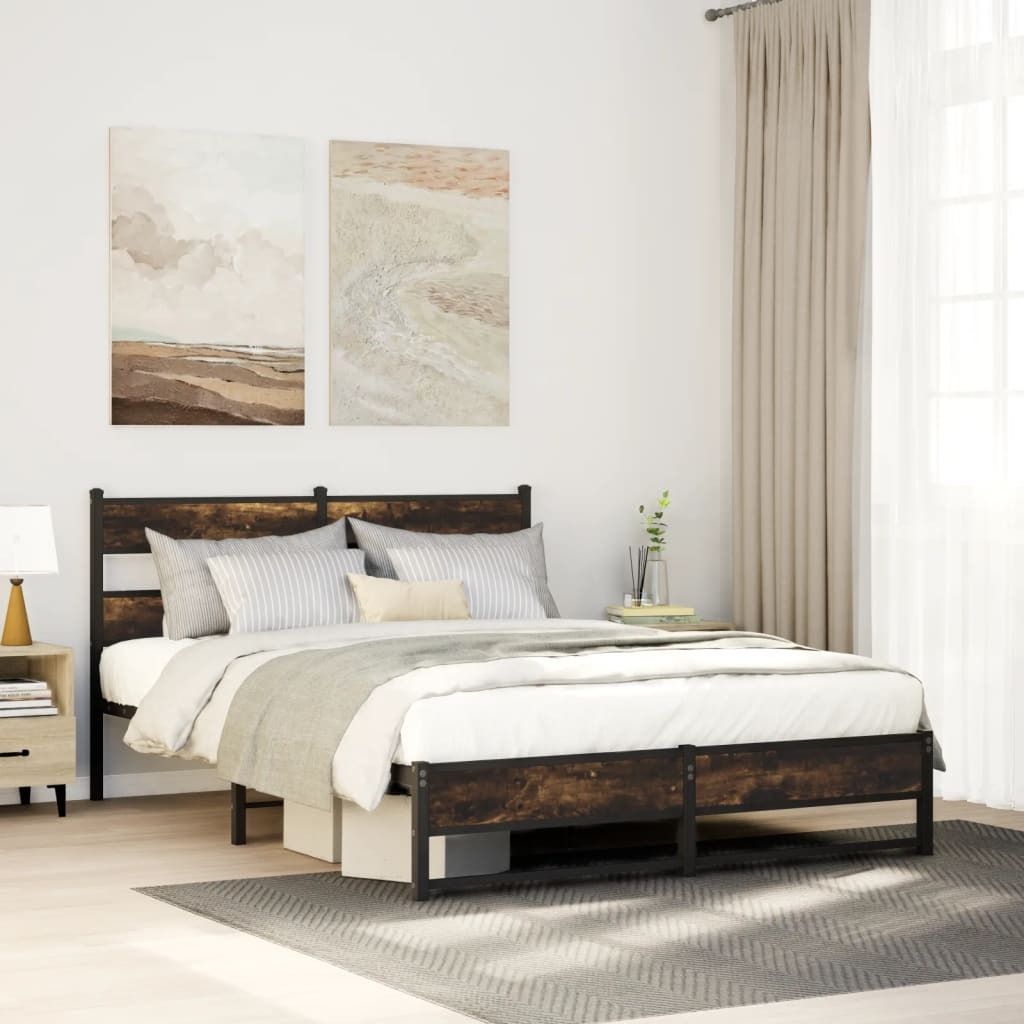 "2026 Promotion" Metallbett ohne Matratze - Räuchereiche - 140x190 cm - Polsterbett CC24949