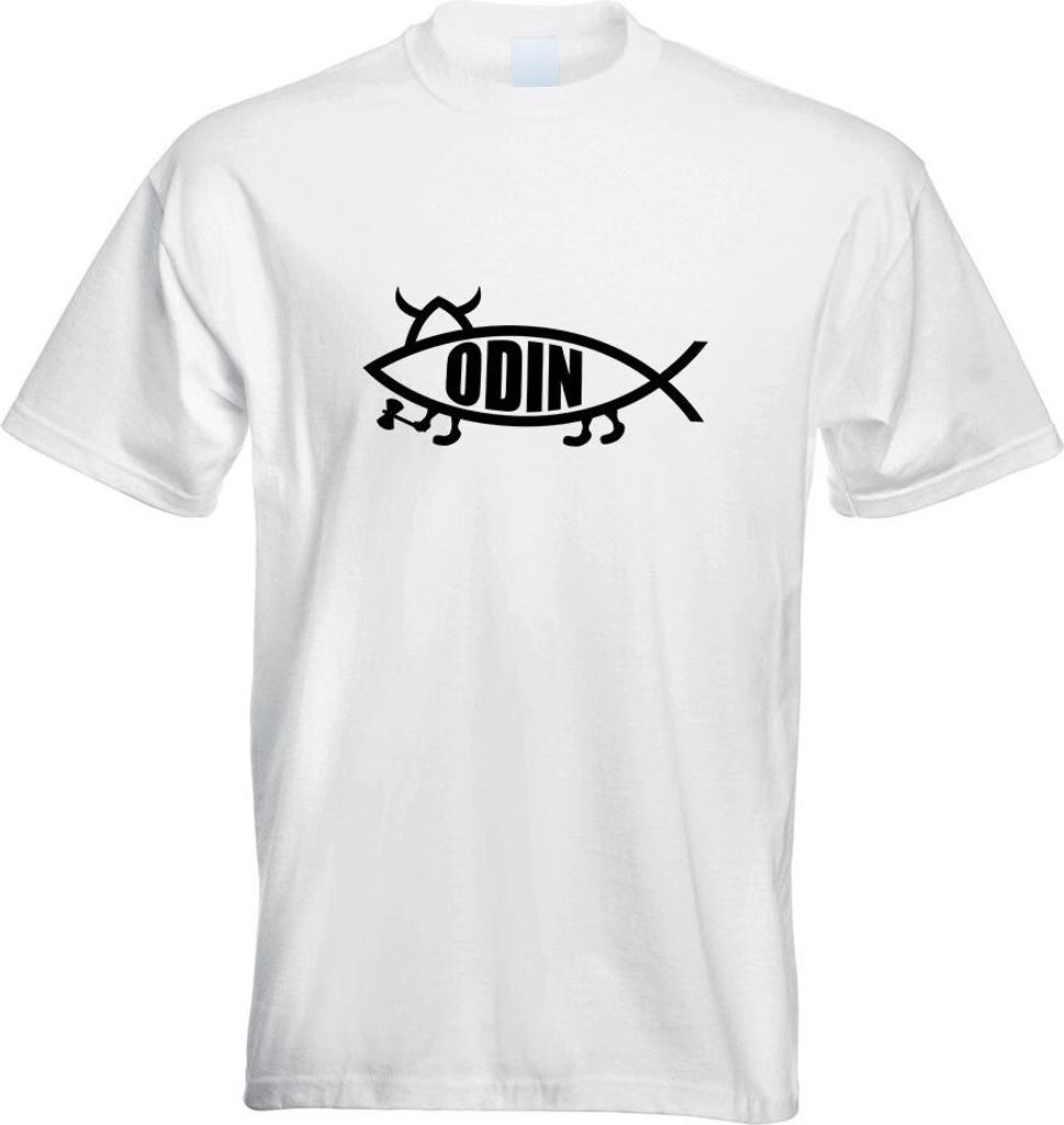 Kiwistar - T-Shirt - Weiss - Odin Fisch Motiv Bedruckt Funshirt Design Print - mit Motiv Bedruckt - Funshirt Design - Sport - Freizeit - Herren - XL