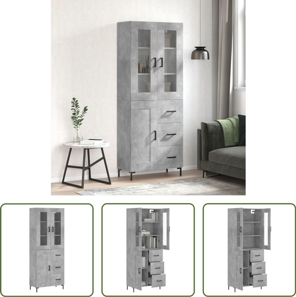 The Living Store Highboard Betongrau 69,5x34x180 cm Holzwerkstoff