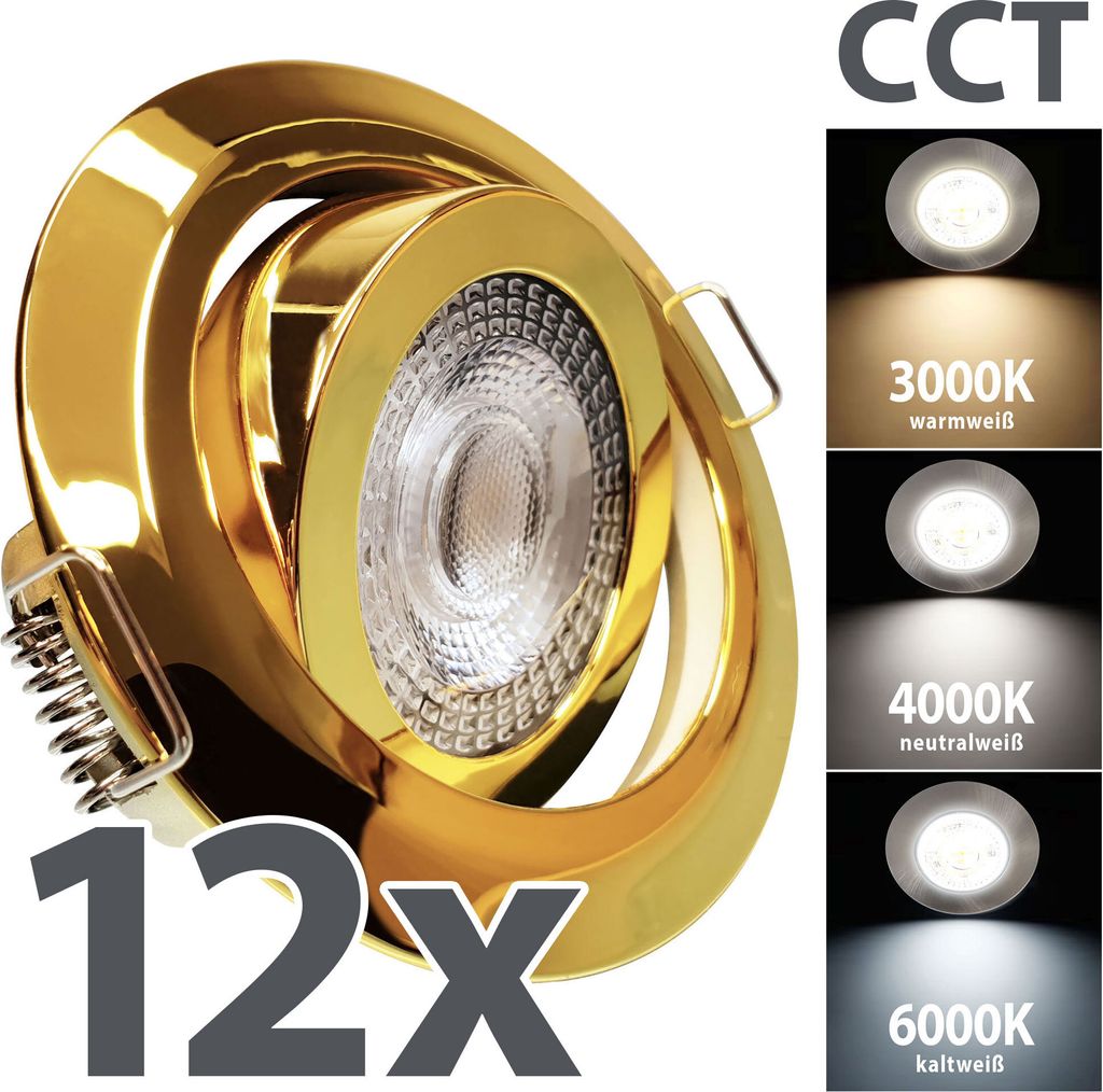 12x LED Einbaustrahler LUMIRA-GD Ultra Slim 5W, CCT schaltbar, Gold SL82-5WW-GD
