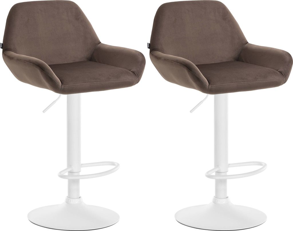 CLP 2er Set Barhocker Braga Samt drehbar und höhenverstellbar Farbe:braun;Material Gestell:Metall matt weiss
