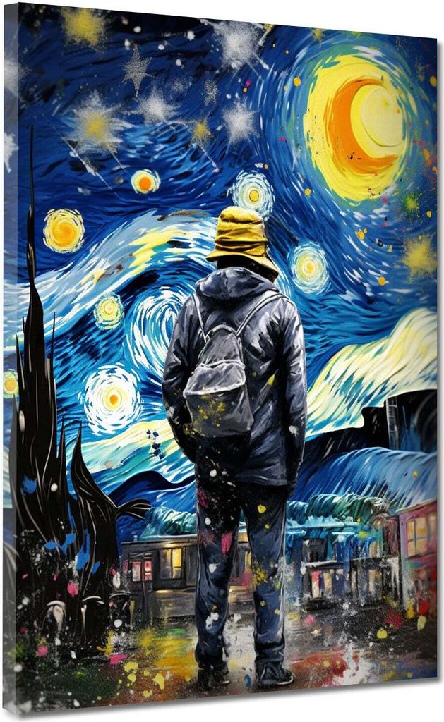 Leinwandbild Wandbild Kunstdruck XXL Wanddeko Mann im Mondschein: 60x80x2cm