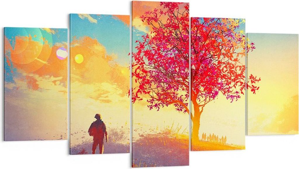 Bild auf Leinwand - Leinwandbild - Baum Wiese Feld - 160x85cm - Wand Bild - Wanddeko - Wandbilder - Leinwanddruck - Bilder - Kunstdruck - Wanddekor...