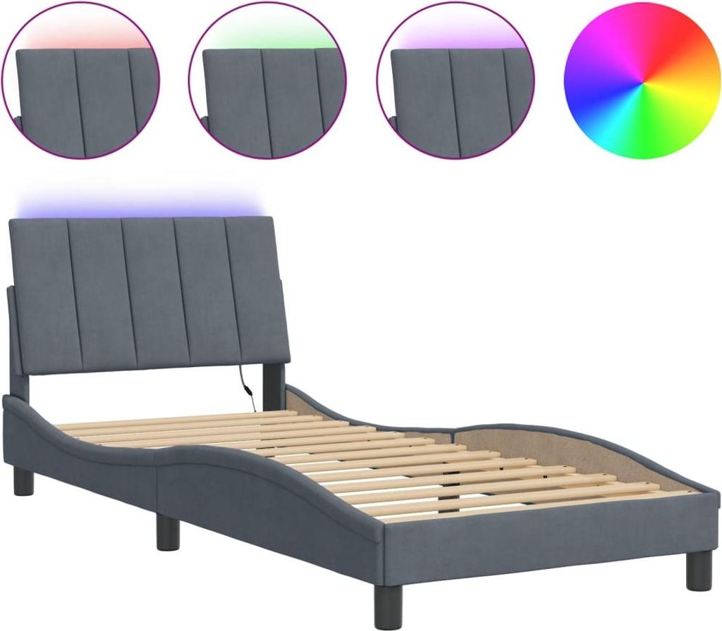 vidaXL Bettgestell mit LED ohne Matratze "Hanko" Dunkelgrau 90x200 cm Samt
