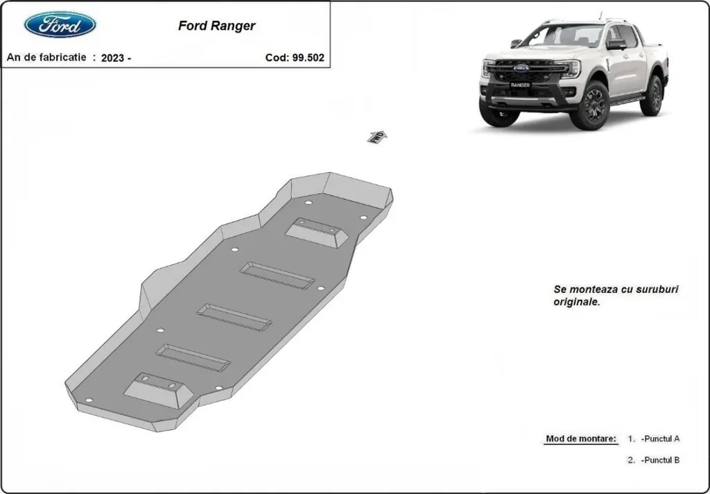 Plaque de protection réservoir Ford Ranger acier MB3G9A147CF robuste - 3