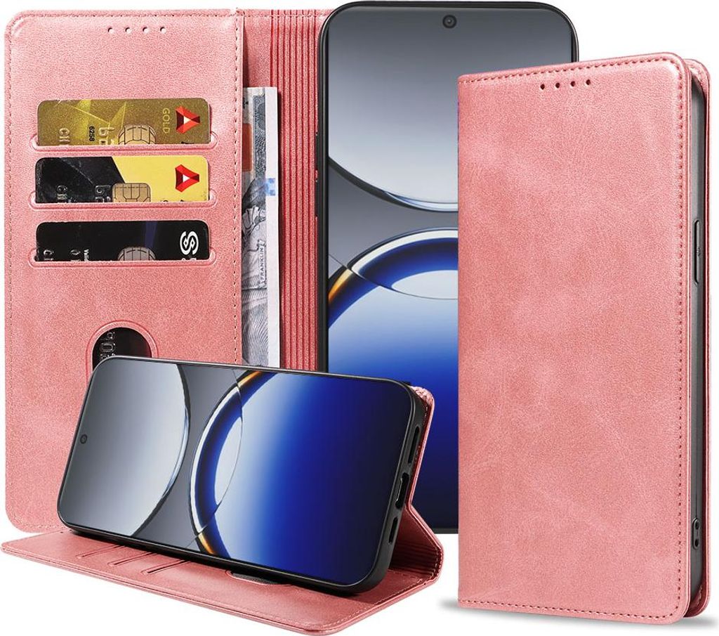 Geeignet für Oppo Find X8 Pro Handytasche Kunstleder mit Magnetverschluss und Kartenhalter Bookcase mit Klappe - Wallet Case mit Kartenfach - Pink...