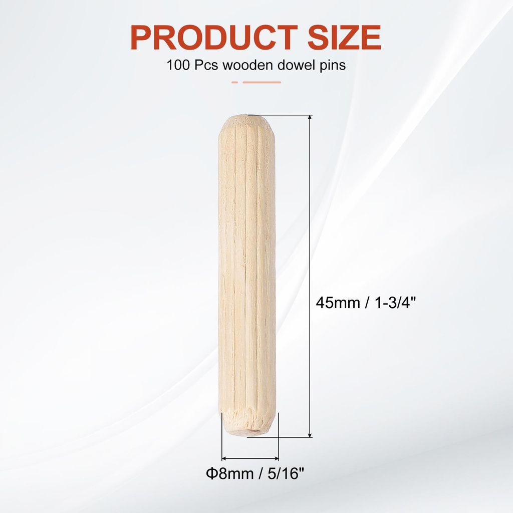 100 Stš¹ck 8 x 45mm Holzdš¹bel Set, Holzrillendš¹bel Riffelholzdš¹bel Holzstifte Dš¹bel Set Gerillte Holzš¹belstifte Dš¹bel Holz mit ...