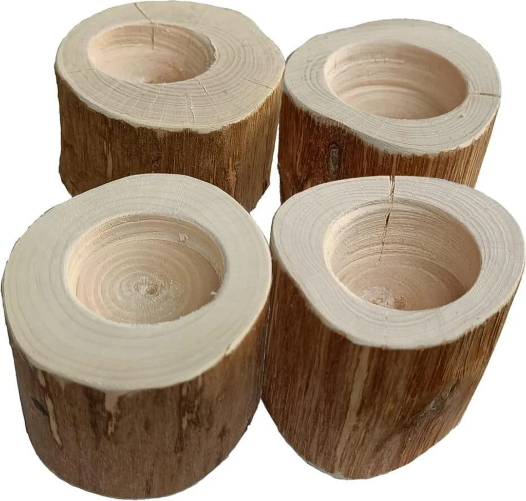 Bougeoir rond en bois de noisette véritable - Taille 5cm - Lot de 4