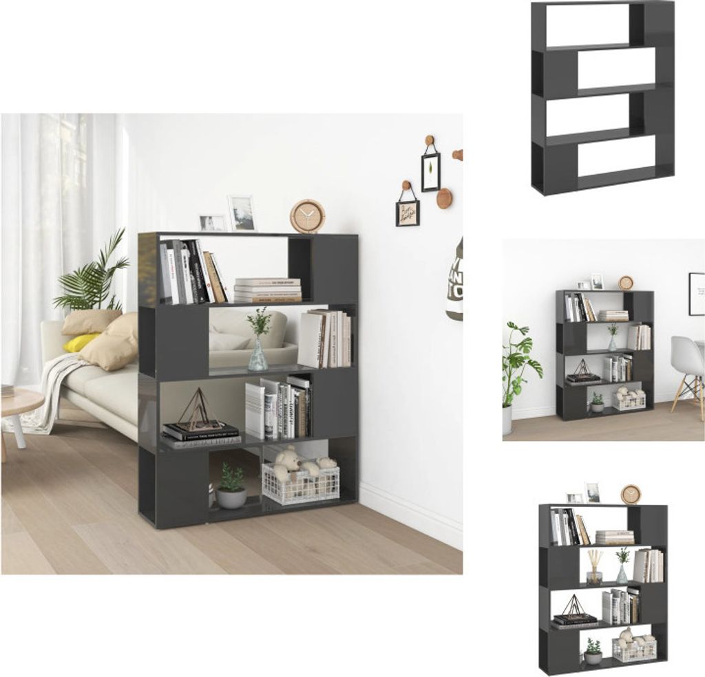 vidaXL Bücherregal Raumteiler Hochglanz-Grau 100x24x124 cm - Bücherregale & Bücherschränke