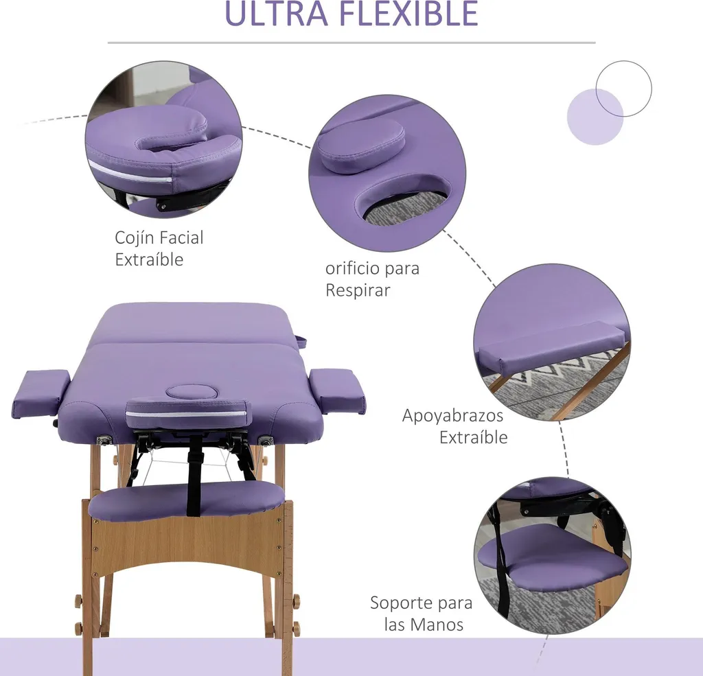 Table de soins pliante violette avec cadre bois robuste pour esthétique - 5