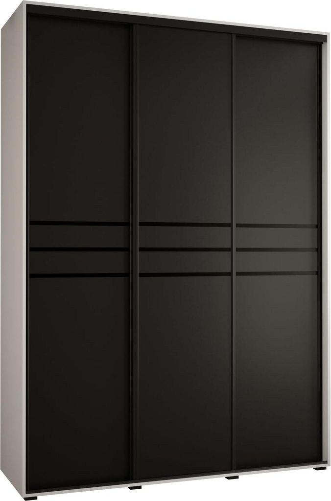 MEBLE KRYSPOL Cannes 10 Schrank mit 3 Schiebetüren - 205,2x170x45 cm - Weiß Schwarz Schwarz