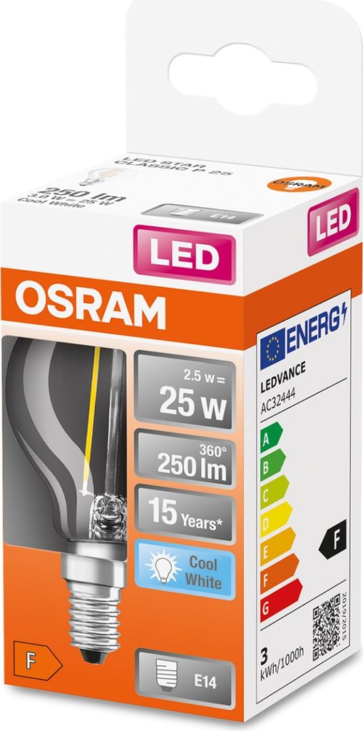 Osram LED Filament Leuchtmittel Tropfen 2,5W = 25W E14 klar Produktbild 
