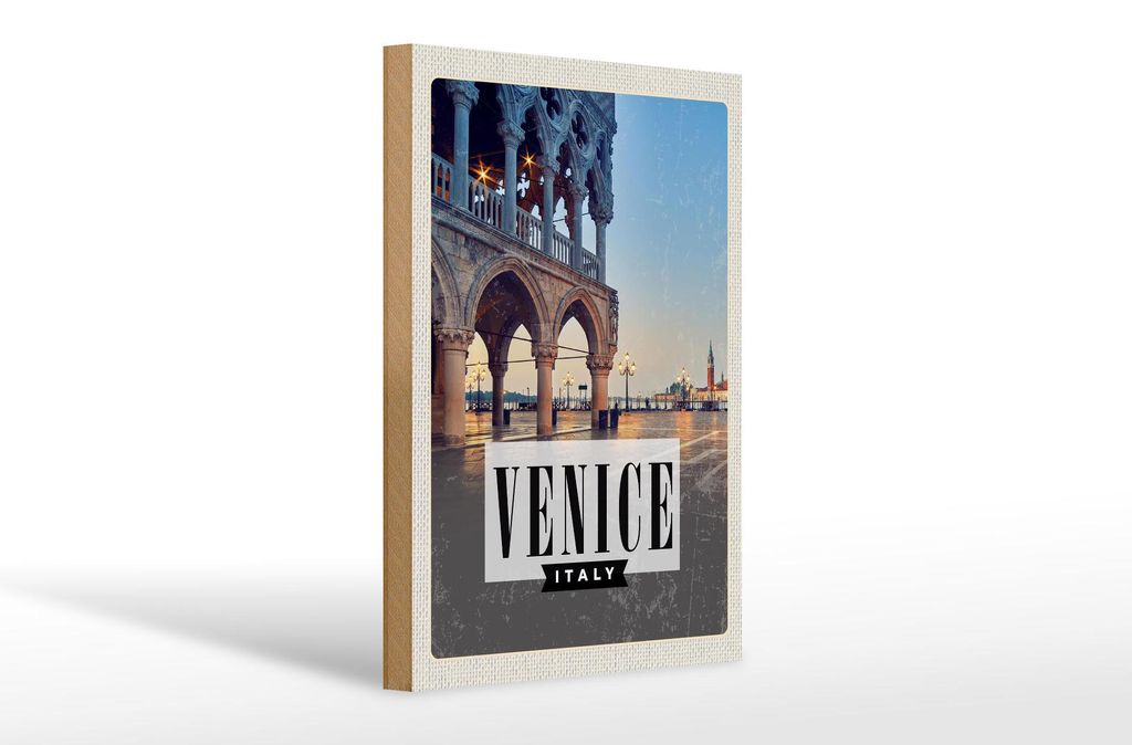 Holzschild Reise 20x30cm Venice Venedig Panorama Poster
