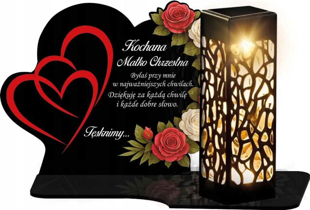 Bougie solaire éternelle XL Premium Coeurs et roses pour tombe cimetière