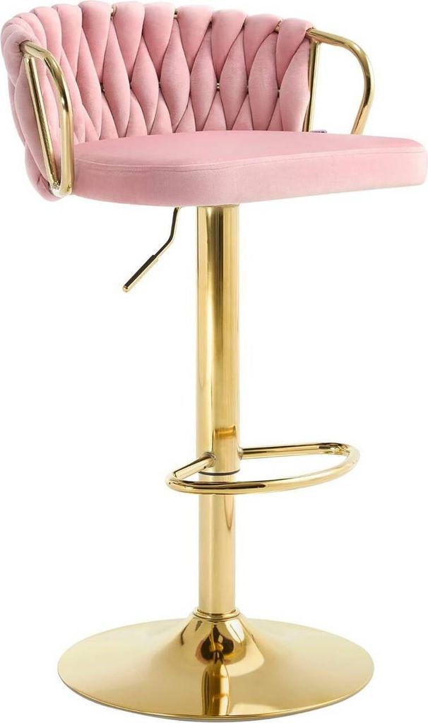 WOLTU Barhocker, Samtstuhl mit geflochtener Rückenlehne, Fußstütze, Metallrahmen : Rosa 1 Farbe: Rosa Stückzahl: 1