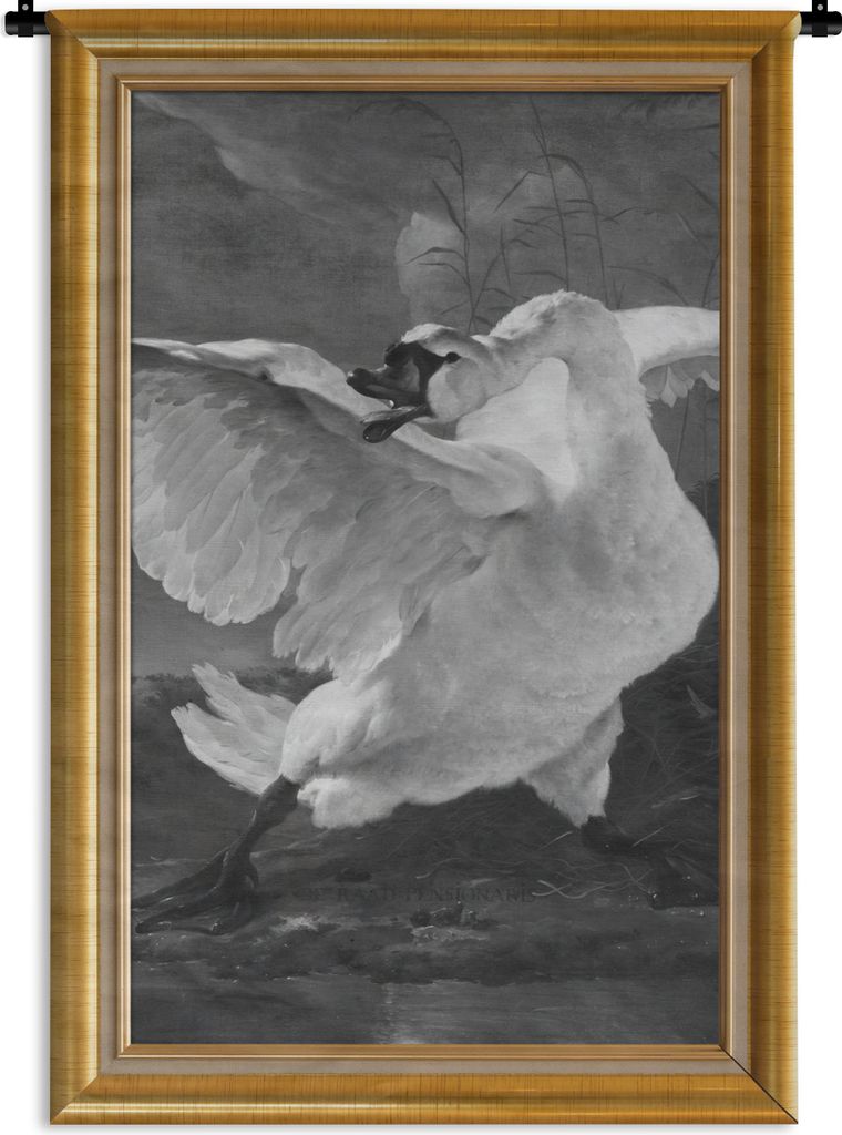 MuchoWow Wandteppich Wandbehang Der gefährdete Schwan - Alte Meister - Liste - Gold 60x90 cm Tapisserie Dekoration Wandtuch - Foto-Teppich - Abw...