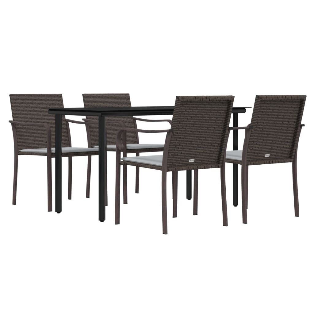 5-tlg. Garten-Essgruppe mit Kissen Poly Rattan und Stahl