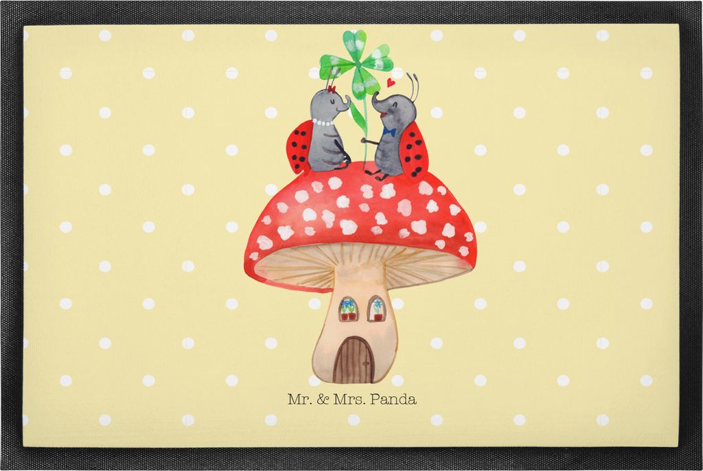 Mr. & Mrs. Panda fußmatte Marienkäfer Fliegenpilz 50 x 75 cm - Gelb Pastell - Geschenk, Türvorleger, Schmutzmatte, Lustige Sprüche, Fleigenpilz...