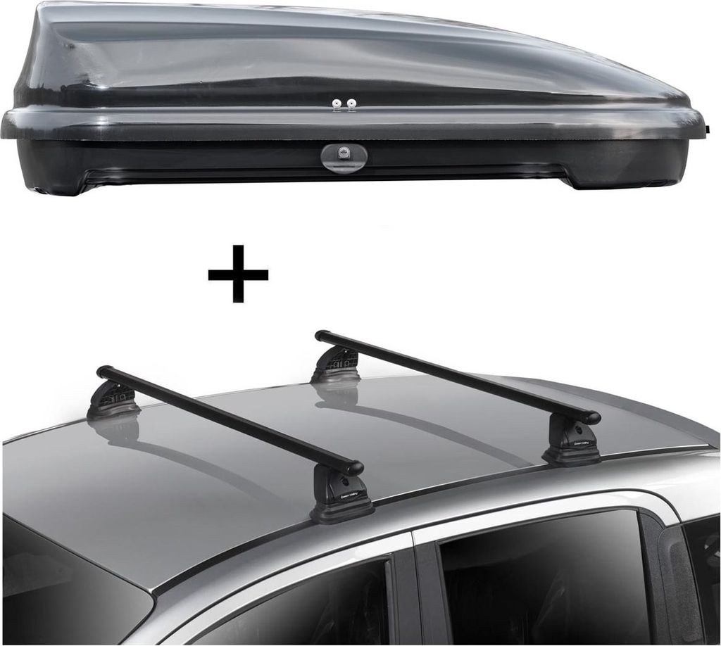 Dachbox VDPFL320 320 Liter schwarz glänzend + Dachträger VDP EVO Stahl kompatibel mit Bmw Serie 3 Coupè (E90) 3 Türer 2006-2014